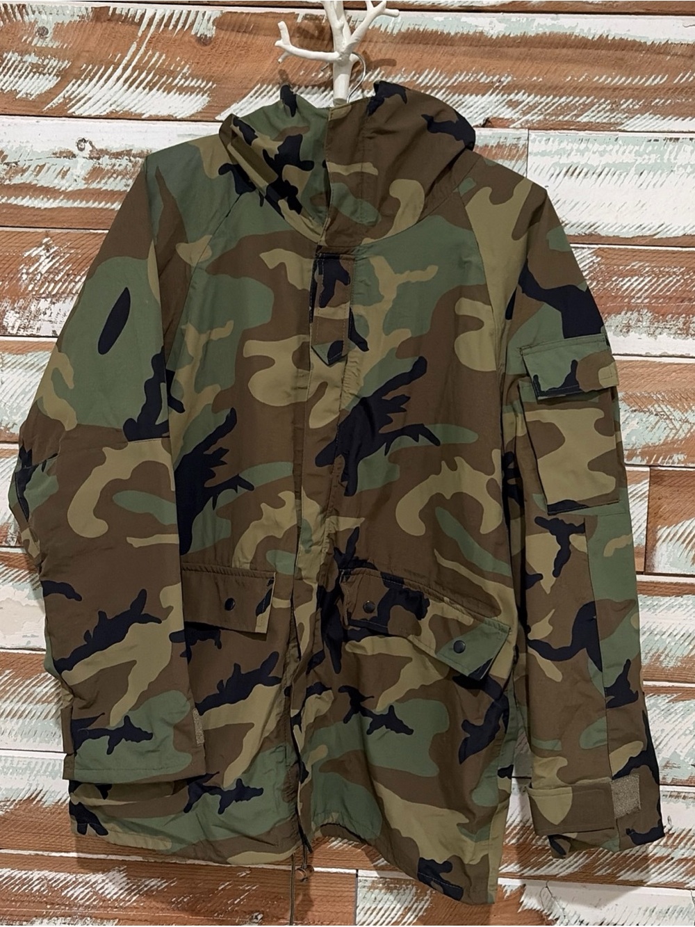 TRU SPEC Parka Jacket Mens Green Nylon Woodland Camo Hooded Coat Medium H20